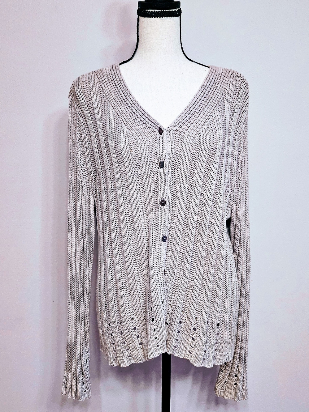 ​Vintage J. Jill Dusty Lavender Scalloped Eyelet Cardigan